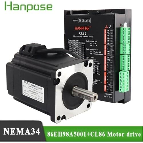 Nema 34 Closed Loop Stepper Motor Kit 5.0A 6N.m Hybird Servo Driver CL86 + 86EH98A5001 2 Phase cnc Stepper Motor kit
