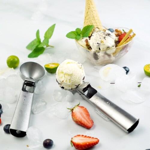 Stainless Steel Ice Cream Ball Scoop Digging and Kicking Device with Trigger Cookie Spoon with Comfortable Anti-Freeze Handle
