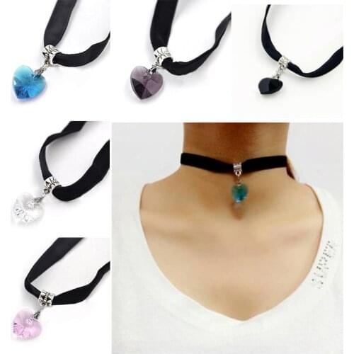 New 1pcs Gothic Velvet Heart Crystal Choker Handmade Necklace Pendant Retro 80 90s
