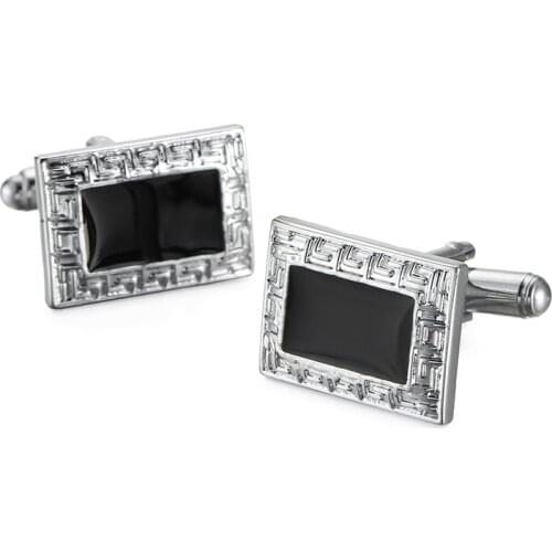 WN new style high quality enamel oblong Black Silvery Cufflinks pattern of mens fashion French shirt cuff Cufflinks