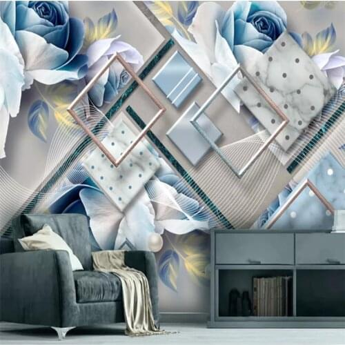 Beibehang Custom wallpaper 3d mural modern minimalist geometric marble mosaic European rose vintage wallpaper 3d papel de parede