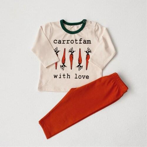 Spring Children Long Sleeve Cotton Pajamas Sets Infant Kids Letter and Carrot Printed Boys Girls Set Pyjamas Kids Homewear Suit
