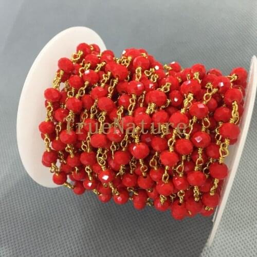 Gold Electroplated Rosary Chains Clear Crystal Glass Beaded Components Chains 4*6 mm RC5029