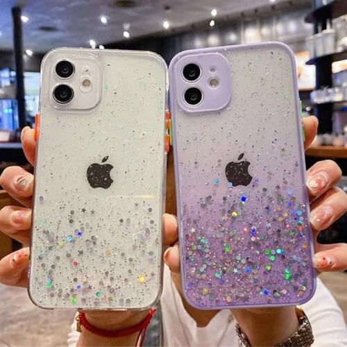 Clear Glitter Camera Protection Phone Case For iPhone 11 12 Mini Pro Max X XR XS Max 8 7 Plus SE 2020 Candy Color Soft TPU Cover