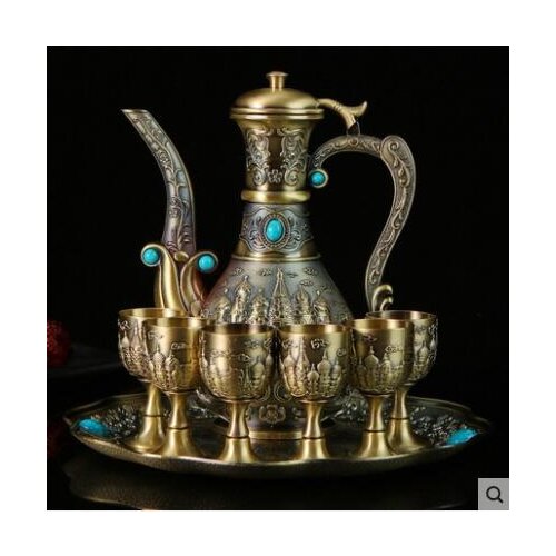 Luxury 8 PCS/set decorative bronze wine set whisky decanter whisky set drink shaker forverre whisky for home bar JJ099