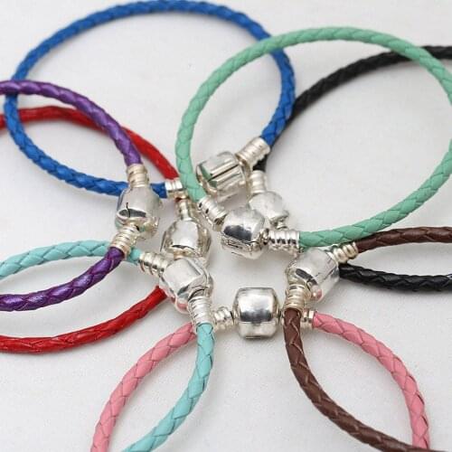 S925 Genuine Leather Bracelet For Women Single Double-Leather Claw Clasp fit Lady Charm Beads Pendant
