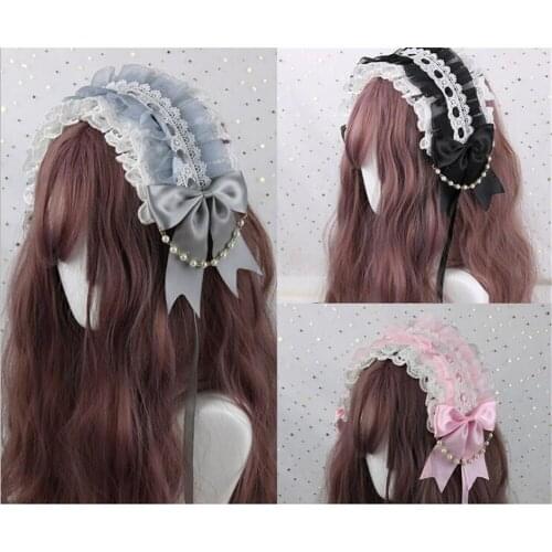 Vintage Japanese Lolita Girl Headband Lace Bowknot Headwear Cosplay Princess Hair band Hairpin Hair Accessories B1043