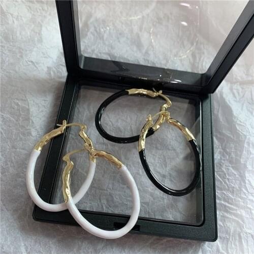 TIMEONLY Unique Design Splicing Oval Metal Hoop Earrings White Black Color Earring for Women Female Wedding Gifts Jewellery