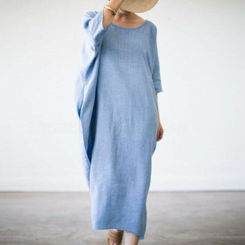Spring Women Batwing Sleeve Maxi Dress Ladies Crew Neck 3/4 Sleeve Long Dress Autumn Woman Casual Solid Baggy Plus Size Dress