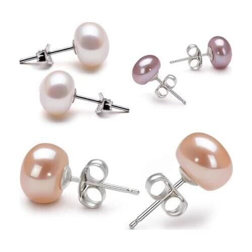 3 pairs/lot 8-9mm Size Natural REAL Pearl Earrings Cultured Wedding Bridal Stud Earrings Freshwater Fashion Jewelry