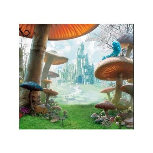 Alice Wonderland Forest Mushrooms Castle Palace Grass photo backdrop High quality Computer print children kids background