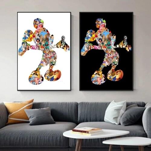 Disney Black and White Mickey and Donald Duck Classic Canvas Painting Posters and Prints Wall Art Pictures for Living Room Decor