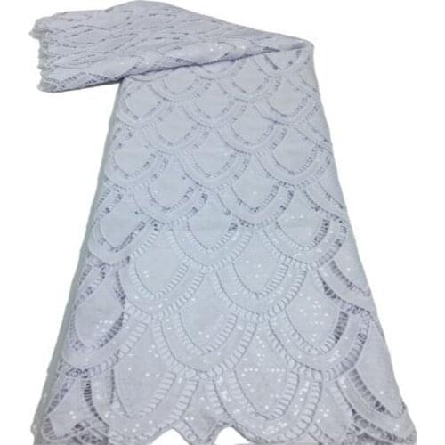 Pure white lace French lace fabric African net lace high quality Embroidery With Sequins for Formal dress 5 yards/pcs
