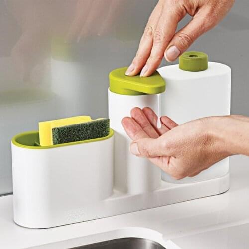 Kitchen Detergent Dispensers Stand Foam Liquid Soap Dispenser Set Sink Bathroom Automatic Hand Wash Sponge Storage Shelf