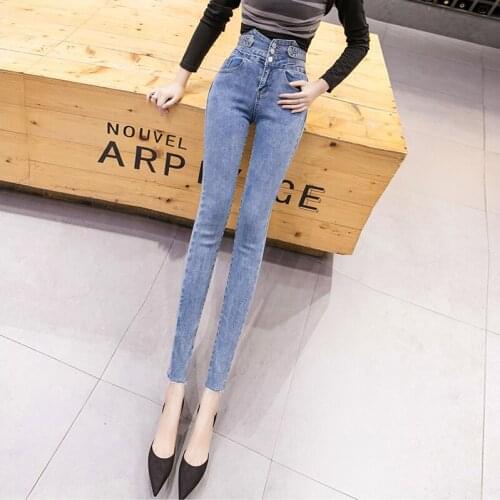 Lente Stretch Skinny Vrouwen Jeans Hoge Taille Potlood Broek Vrouwelijke Elastische Slanke Enkellange Denim Mujer Ruwe Rand Pull