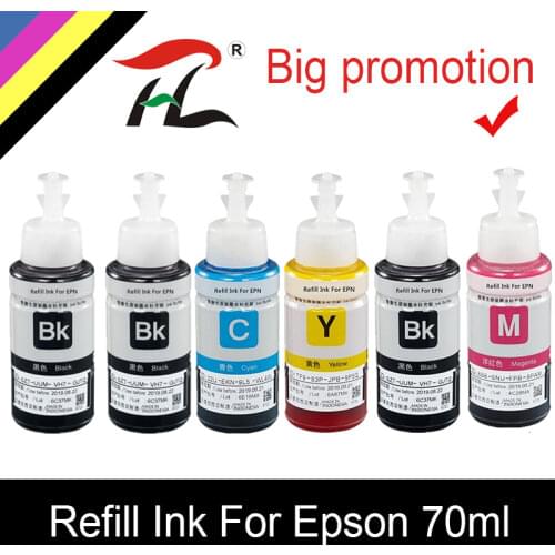 HTL 6PK 70ml dye ink refill ink compatible for epson L200 L210 L222 L100 L110 L120 L132 L550 L555 L300 L355 L362 printer ink