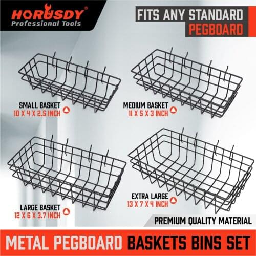 HORUSDY 4 Pack Pegboard Baskets, 4 Size Pegboard Baskets Bins Set for Organizing Various Tools
