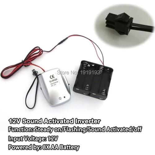 Newest DC12V Sound Activated EL wire Inverter EL driver for 6meters long el wire or el strips For Car Dance Wedding decor