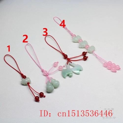 Customization Natural Emerald Chinese Pig Gourd DIY Phone Chain Key Ring Jewellery Fashion Accessories Hand-Carved Woman Amulet