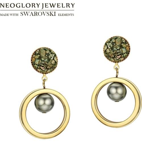 Neoglory Simulated Pearl Round Circle Dangle Earrings Korean Stylish For Lady Daily Dress Party Brilliant Gift Fashion Sale