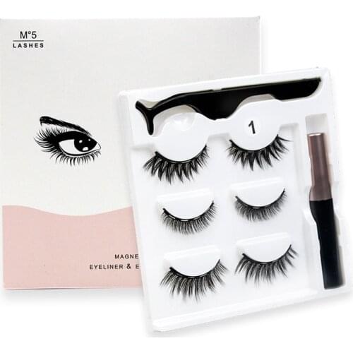LTWEGO 3 pairs Magnetic Eyelashes Natural Long 3D Magnet Handmade Magnetic Lashes Tweezers Eyeliner Set Soft Mink Faux Eyelashes