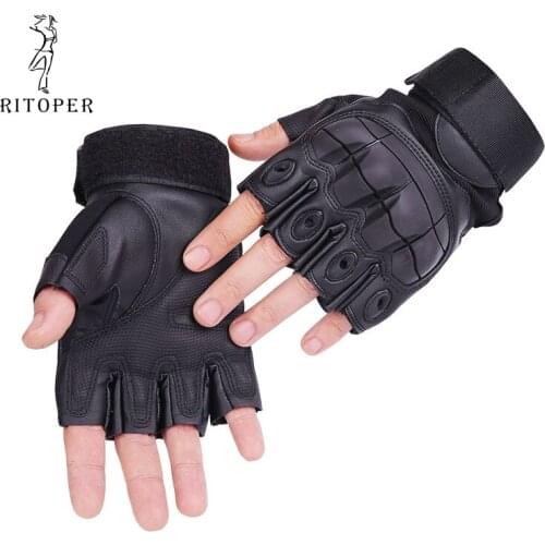 RITOPER Men Tactical Fingerless Multifunctiona Gloves Military Sports Mittens Outdoor Knuckle Half Finger Non-slip Breathable