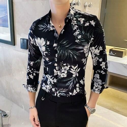 2020 Autumn Floral Shirts for Men Long Sleeve Slim Fit Dress Shirt Chemise Homme Streetwear Social Party Blouse Camisa Masculina