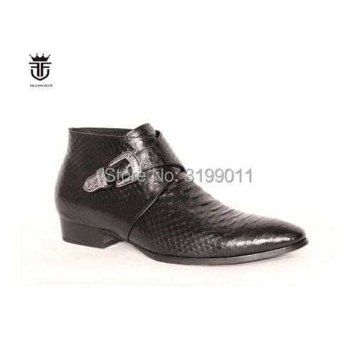 FR.LANCELOT 2020 point toe Leather Shoes Men dress shoes buckle business Shoes Men wedding shoes low top snakeskin print flats