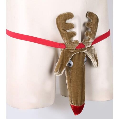 Mens Lingerie Panties Sexy Christmas Reindeer Dress Up Jockstraps Pouch Bikini G-String Thong Slip Hommes Underwear Underpants