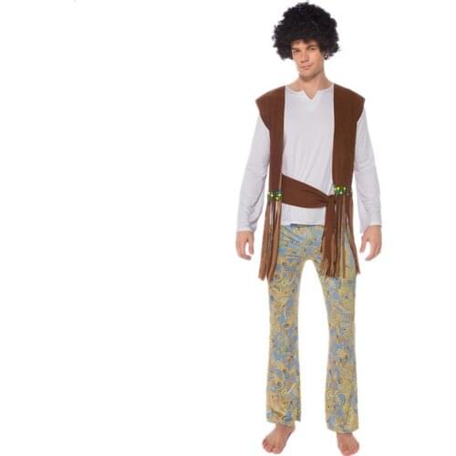Men Retro Hippie Costume Halloween Carnival Purim Disco Hip Hop Singers Cosplay Stage Performance Costumes