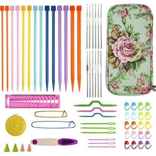 1 Set Stitches New Style Stick Needle Set Tpr Crochet Lace Crochet Set With Accessories Marker Buckle Tape Measure With Bag