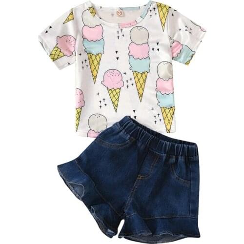 Girls Clothes Summer Style Girls Clothing Sets Print T-shirt Denim Short 2Pcs for Kids Clothes 1-5Y Children