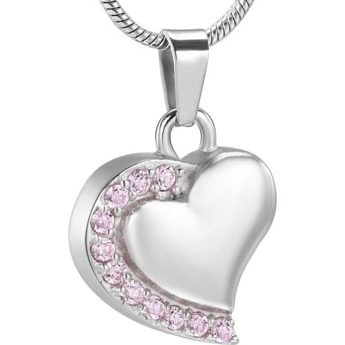IJD12451 Crystal Half Surrounded Heart Stainless Steel Cremation Ashes Pendant Necklace Funeral Memorial Keepsake Pendant