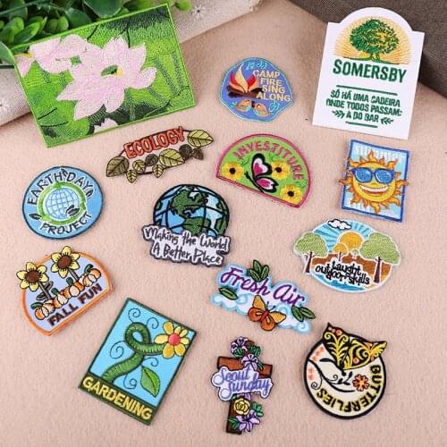 PGY earth Cartoon Patches Lotus Badges Patch For Clothing Logo for flowers and plants Patches Embroidery Butterfly Badge Sticker