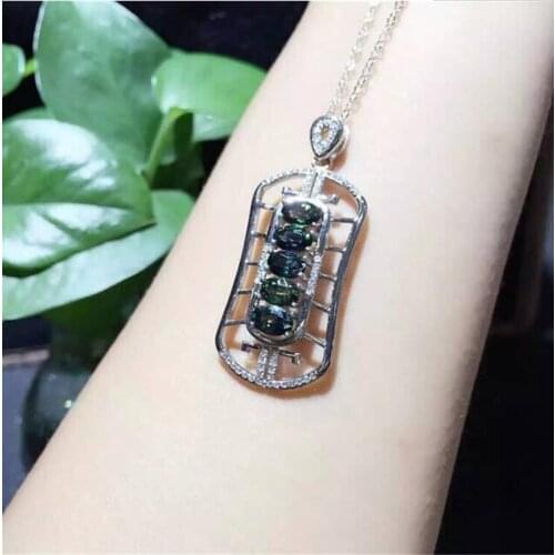 Sapphire necklace pendant Free shipping Natural real sapphire 925 sterling silver Fine blue gems 4*6mm*5pcs gemstone
