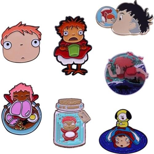 Ponyo on the Cliff Brooch Cute Cartoon Ghibli Anime Pin Badge