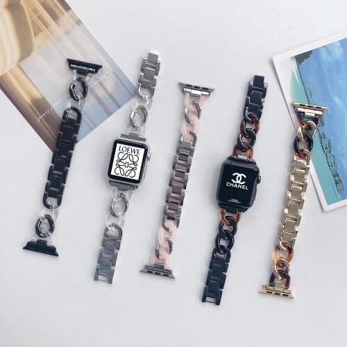 Metal + Resin strap for Apple watch band 44mm 42mm 40mm 38mm Stainless steel replacement bracelet strap for iwatch 6 5 4 3 2 1 S