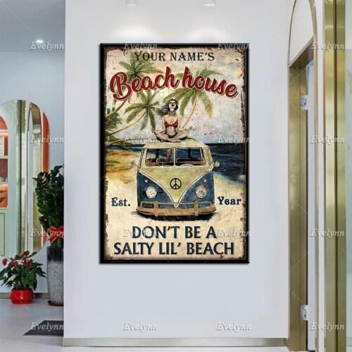 Hippie Girl Retro Poster Personalized Custom Name And Year Poster Beach House Wall Art Prints Home Decor Canvas Unique Gift