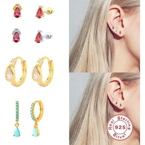 Aide Lucury Zircon Water Drop Earrings For Women 925 Sterling Silver Earrings Engagement Gifts Colorful Ear Bone Piercing Aretes