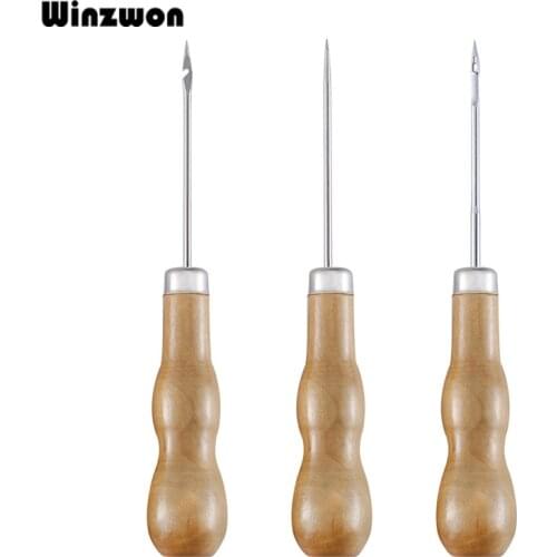 3Pcs Wooden Handle Sewing Awl DIY Carft Stitch Needle Cone Die Stencils Canvas Shoes Repair Punch Awl Leather Craft Awl Tool