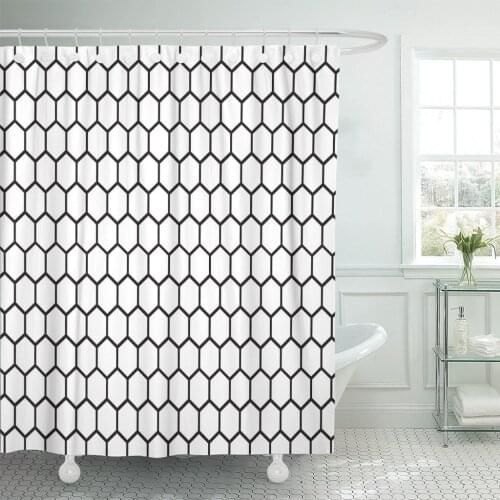 Modern Black and White Hexagon Honeycomb Pattern Abstract Bee Shower Curtain Waterproof Polyester Fabric 72 x 72 inches Set
