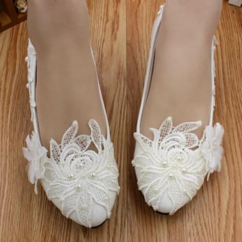 3cm low heel wedding shoes woman HS030 ivory off white lace pearl brides wedding shoes customized low high heels bridesmaid shoe