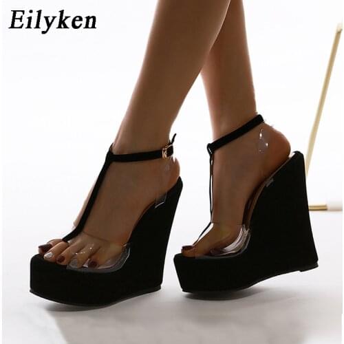 Eilyken New Design Ankle Buckle Strap Sandals Women Platform Wedges High Heels Summer Open Toe PVC Transparent Jelly Shoes