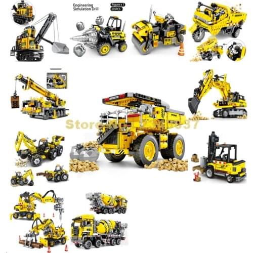 Urban Engineering Construction Crane Loader Excavator Concrete Excavator Roller Forklift Truck Building Block Toy