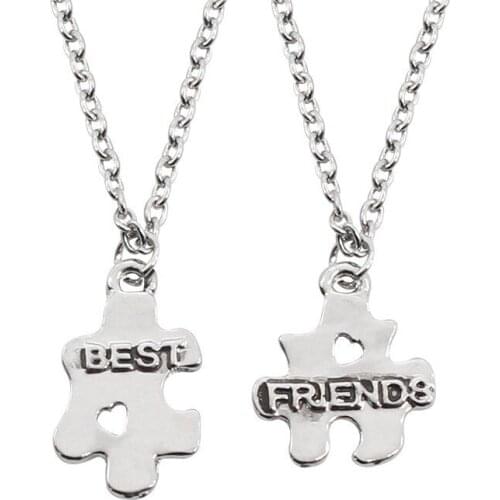 Gothic Fashion BFF 2PCS Best Friend Necklace Alloy Letter Chain Pendant Ladies Jewelry Friendship Jewelry Birthday Gift