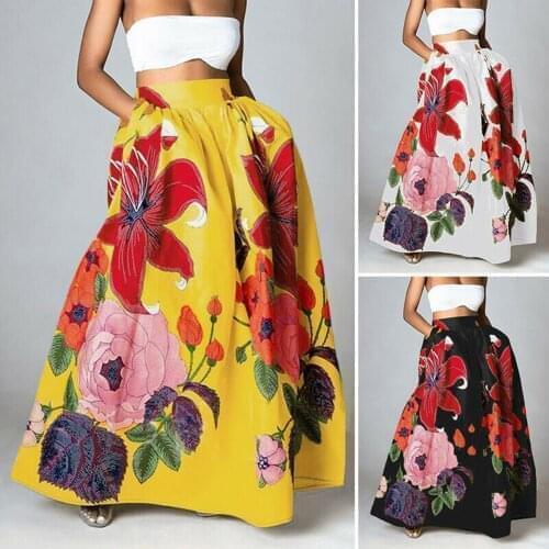 2021 Celmia Fashion Big Floral Printed Women Skirts Elegant High Waist A-line Long Maxi Skirt Casual Loose Party Holiday Skirt