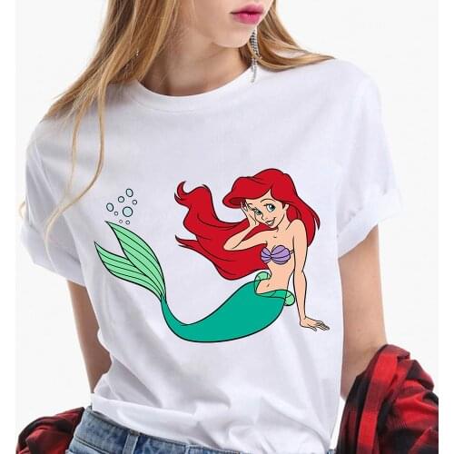 Woman Tshirt The Little Mermaid Ariel Flounder Print T shirt Streetwear Harajuku Tops Female T-shirts Short Sleeve T-shirt