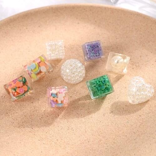 Summer Stars Sequins Fruit Ear Studs Sweet Pearl Acrylic Resin Geometric Heart Stud Earrings For Women Girl Jewelry Gifts