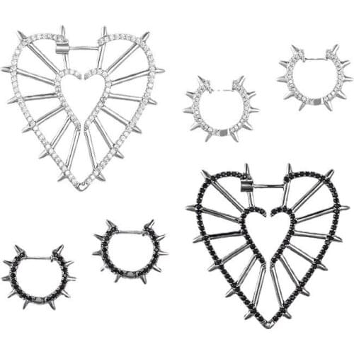 Black Gun Love Heart Rivet Stud Earring 925 Silver Ear Pin Punk Cool AAA Zircon Earring for Women Party Jewelry