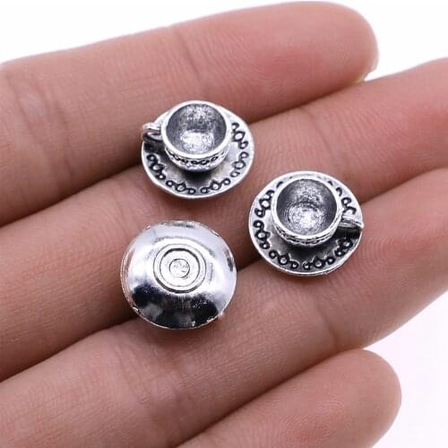 10pcs Charms 3D A Cup Of Coffee Tea 14x14x7mm Antique Silver Color Pendants Making DIY Handmade Jewelry